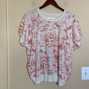 THE GREAT. White and Red Floral Top